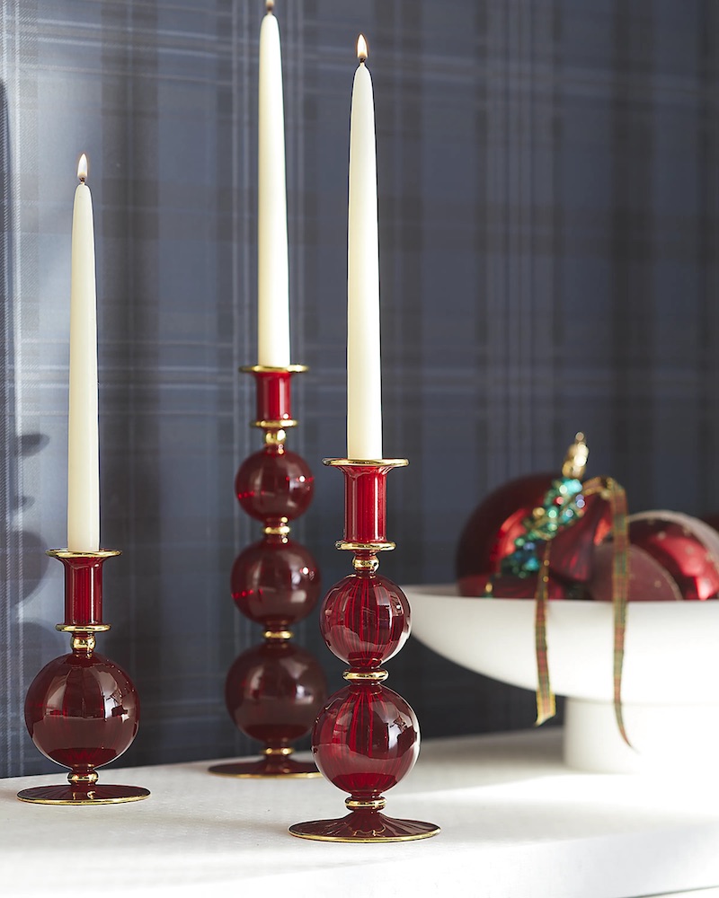 Red Glass Christmas Candle Holders, $45-$60